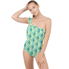 Background Chevron Green Frilly One Shoulder Swimsuit