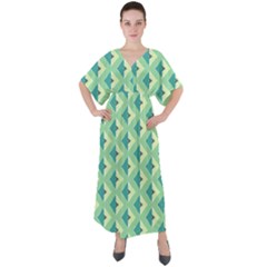 Background Chevron Green V-neck Boho Style Maxi Dress
