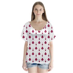 Pattern Card V-Neck Flutter Sleeve Top