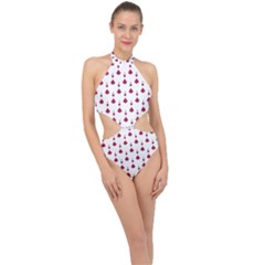 Pattern Card Halter Side Cut Swimsuit