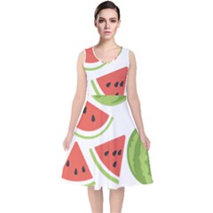 Watermelon Juice Auglis Clip Art Watermelon V-neck Midi Sleeveless Dress  by Vaneshart