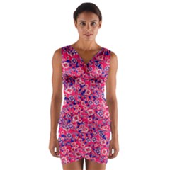 Dark Pink Blue White Fall Flora     Wrap Front Bodycon Dress by 1dsign