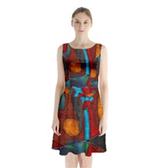 Abstract With Heart Sleeveless Waist Tie Chiffon Dress by bloomingvinedesign