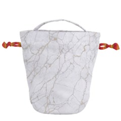 White Marble Texture Floor Background With Gold Veins Intrusions Greek Marble Print Luxuous Real Marble Drawstring Bucket Bag by genx