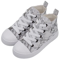 White Marble Texture Floor Background With Black Veins Texture Greek Marble Print Luxuous Real Marble Kids  Mid-top Canvas Sneakers by genx