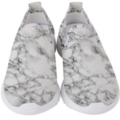 White Marble Texture Floor Background With Black Veins Texture Greek Marble Print Luxuous Real Marble Kids  Slip On Sneakers by genx