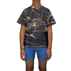 Black Marble Texture With Gold Veins Floor Background Print Luxuous Real Marble Kids  Short Sleeve Swimwear by genx