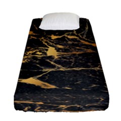 Black Marble Texture With Gold Veins Floor Background Print Luxuous Real Marble Fitted Sheet (single Size) by genx