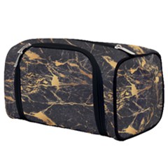 Black Marble Texture With Gold Veins Floor Background Print Luxuous Real Marble Toiletries Pouch by genx