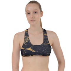 Black Marble Texture With Gold Veins Floor Background Print Luxuous Real Marble Criss Cross Racerback Sports Bra by genx
