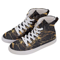 Black Marble Texture With Gold Veins Floor Background Print Luxuous Real Marble Men s Hi-top Skate Sneakers by genx