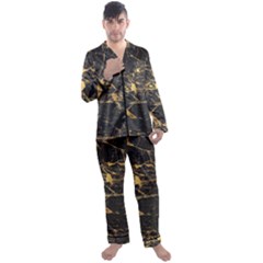 Black Marble Texture With Gold Veins Floor Background Print Luxuous Real Marble Men s Satin Pajamas Long Pants Set by genx