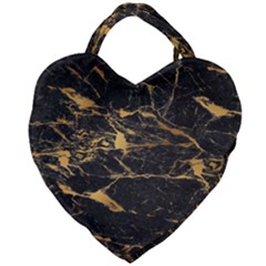 Black Marble Texture With Gold Veins Floor Background Print Luxuous Real Marble Giant Heart Shaped Tote