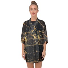 Black Marble Texture With Gold Veins Floor Background Print Luxuous Real Marble Half Sleeve Chiffon Kimono by genx