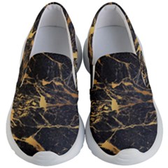Black Marble Texture With Gold Veins Floor Background Print Luxuous Real Marble Kids  Lightweight Slip Ons by genx