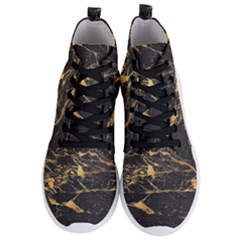 Black Marble Texture With Gold Veins Floor Background Print Luxuous Real Marble Men s Lightweight High Top Sneakers by genx