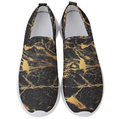 Black Marble Texture With Gold Veins Floor Background Print Luxuous Real Marble Men s Slip On Sneakers by genx