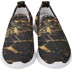 Black Marble Texture With Gold Veins Floor Background Print Luxuous Real Marble Kids  Slip On Sneakers by genx