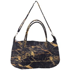 Black Marble Texture With Gold Veins Floor Background Print Luxuous Real Marble Removal Strap Handbag by genx