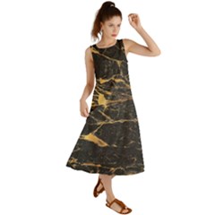 Black Marble Texture With Gold Veins Floor Background Print Luxuous Real Marble Summer Maxi Dress by genx