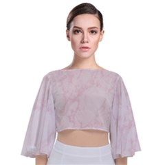 Pink Marble Texture Floor Background With Light Pink Veins Greek Marble Print Luxuous Real Marble  Tie Back Butterfly Sleeve Chiffon Top by genx