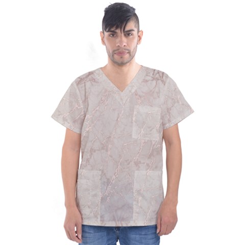 Pink Marble Beige Texture Floor Background With Shinny Pink Veins Greek Marble Print Luxuous Real Marble  Men s V-neck Scrub Top by genx