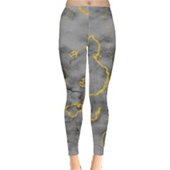 Marble Neon Retro Light Gray With Gold Yellow Veins Texture Floor Background Retro Neon 80s Style Neon Colors Print Luxuous Real Marble Leggings  by genx