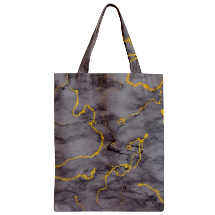 Marble neon retro light gray with gold yellow veins texture floor background retro neon 80s style neon colors print luxuous real marble Zipper Classic Tote Bag