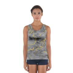 Marble neon retro light gray with gold yellow veins texture floor background retro neon 80s style neon colors print luxuous real marble Sport Tank Top 