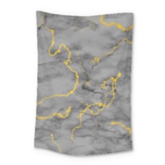 Marble neon retro light gray with gold yellow veins texture floor background retro neon 80s style neon colors print luxuous real marble Small Tapestry