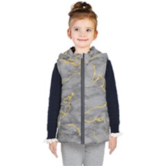 Marble Neon Retro Light Gray With Gold Yellow Veins Texture Floor Background Retro Neon 80s Style Neon Colors Print Luxuous Real Marble Kids  Hooded Puffer Vest by genx