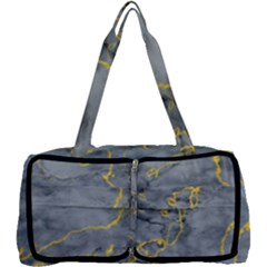 Marble Neon Retro Light Gray With Gold Yellow Veins Texture Floor Background Retro Neon 80s Style Neon Colors Print Luxuous Real Marble Multi Function Bag by genx