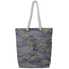 Marble Neon Retro Light Gray With Gold Yellow Veins Texture Floor Background Retro Neon 80s Style Neon Colors Print Luxuous Real Marble Full Print Rope Handle Tote (small) by genx