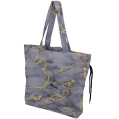 Marble Neon Retro Light Gray With Gold Yellow Veins Texture Floor Background Retro Neon 80s Style Neon Colors Print Luxuous Real Marble Drawstring Tote Bag by genx