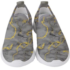 Marble Neon Retro Light Gray With Gold Yellow Veins Texture Floor Background Retro Neon 80s Style Neon Colors Print Luxuous Real Marble Kids  Slip On Sneakers by genx