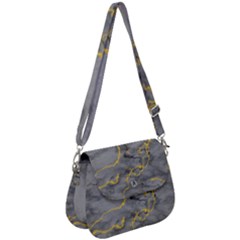 Marble neon retro light gray with gold yellow veins texture floor background retro neon 80s style neon colors print luxuous real marble Saddle Handbag
