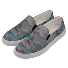 Marble Light Gray With Bright Cyan Blue Veins Texture Floor Background Retro Neon 80s Style Neon Colors Print Luxuous Real Marble Men s Canvas Slip Ons by genx