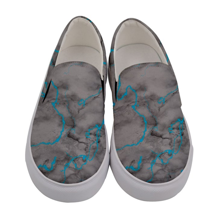 Marble light gray with bright cyan blue veins texture floor background retro neon 80s style neon colors print luxuous real marble Women s Canvas Slip Ons