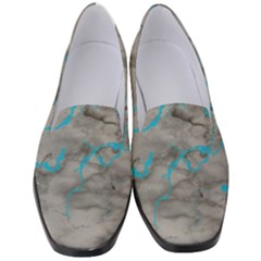 Marble Light Gray With Bright Cyan Blue Veins Texture Floor Background Retro Neon 80s Style Neon Colors Print Luxuous Real Marble Women s Classic Loafer Heels by genx