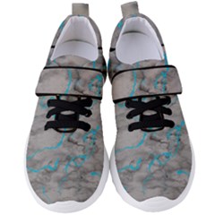 Marble Light Gray With Bright Cyan Blue Veins Texture Floor Background Retro Neon 80s Style Neon Colors Print Luxuous Real Marble Women s Velcro Strap Shoes by genx