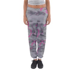 Marble light gray with bright magenta pink veins texture floor background retro neon 80s style neon colors print luxuous real marble Women s Jogger Sweatpants