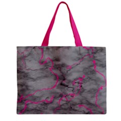 Marble Light Gray With Bright Magenta Pink Veins Texture Floor Background Retro Neon 80s Style Neon Colors Print Luxuous Real Marble Zipper Mini Tote Bag by genx