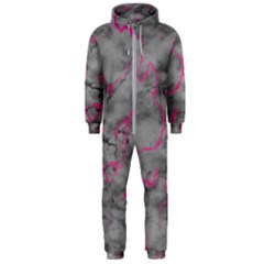 Marble light gray with bright magenta pink veins texture floor background retro neon 80s style neon colors print luxuous real marble Hooded Jumpsuit (Men) 