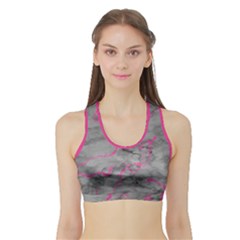 Marble Light Gray With Bright Magenta Pink Veins Texture Floor Background Retro Neon 80s Style Neon Colors Print Luxuous Real Marble Sports Bra With Border by genx