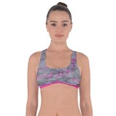Marble light gray with bright magenta pink veins texture floor background retro neon 80s style neon colors print luxuous real marble Got No Strings Sports Bra