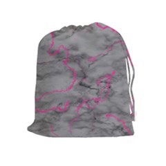 Marble light gray with bright magenta pink veins texture floor background retro neon 80s style neon colors print luxuous real marble Drawstring Pouch (XL)