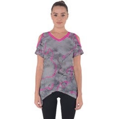 Marble light gray with bright magenta pink veins texture floor background retro neon 80s style neon colors print luxuous real marble Cut Out Side Drop Tee