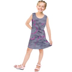 Marble light gray with bright magenta pink veins texture floor background retro neon 80s style neon colors print luxuous real marble Kids  Tunic Dress