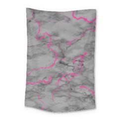 Marble light gray with bright magenta pink veins texture floor background retro neon 80s style neon colors print luxuous real marble Small Tapestry