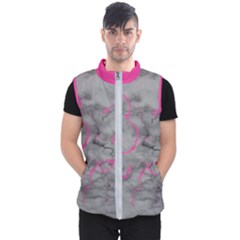 Marble Light Gray With Bright Magenta Pink Veins Texture Floor Background Retro Neon 80s Style Neon Colors Print Luxuous Real Marble Men s Puffer Vest by genx